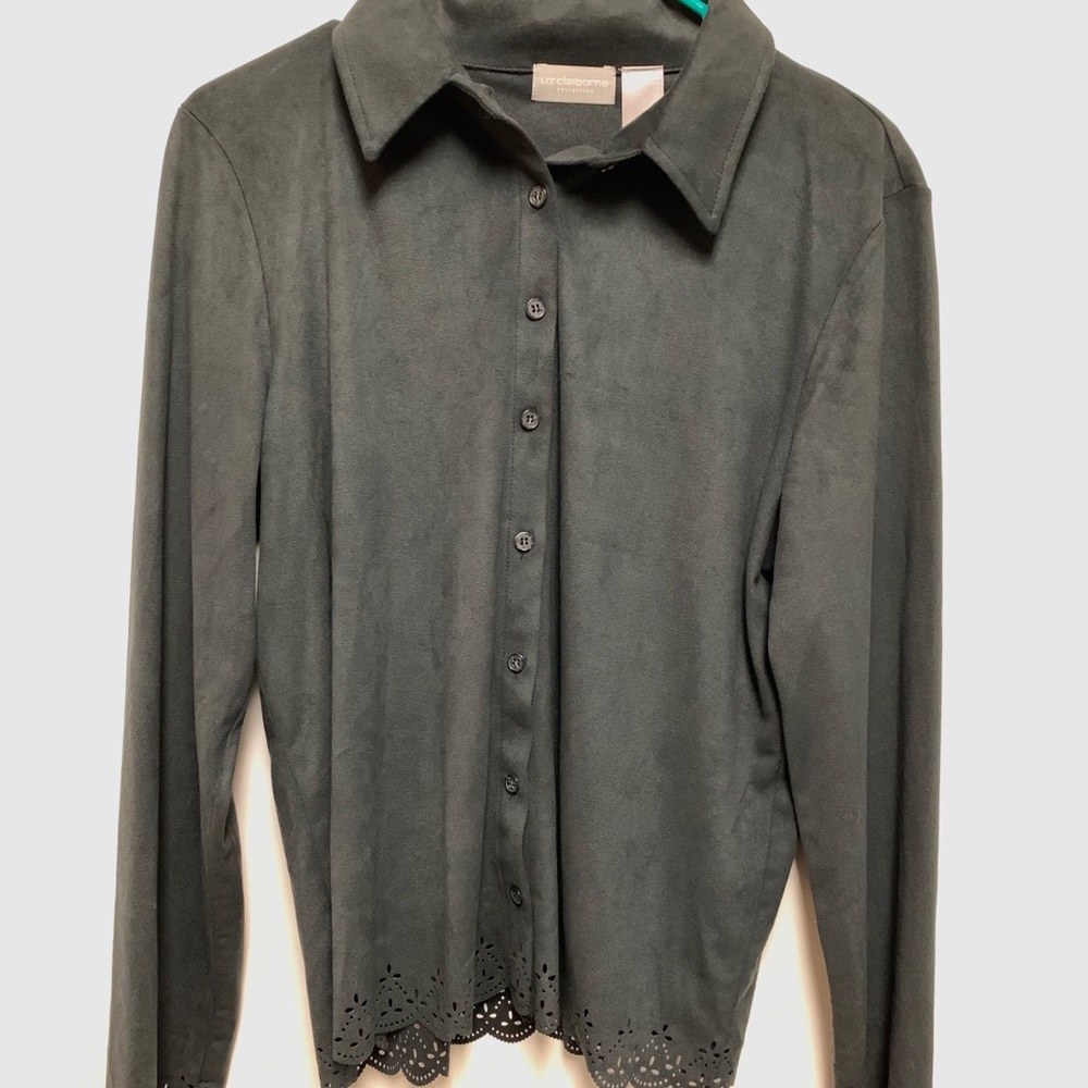 LIZCLAIBORNE Velour Button Up Dress Shirt w/Detail